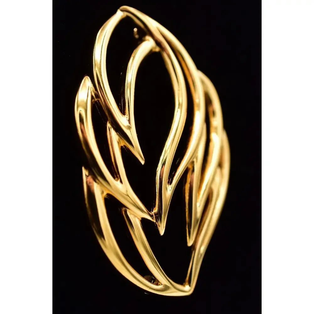 Monet Vintage Leaf Pin Brooch Gold Tone Abstract Chunky Fall Signed 1970s BinBG